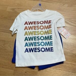Awesome Rainbow T-shirt Shorts Outfit Bundle NWT 2T Boys White Blue Toddler